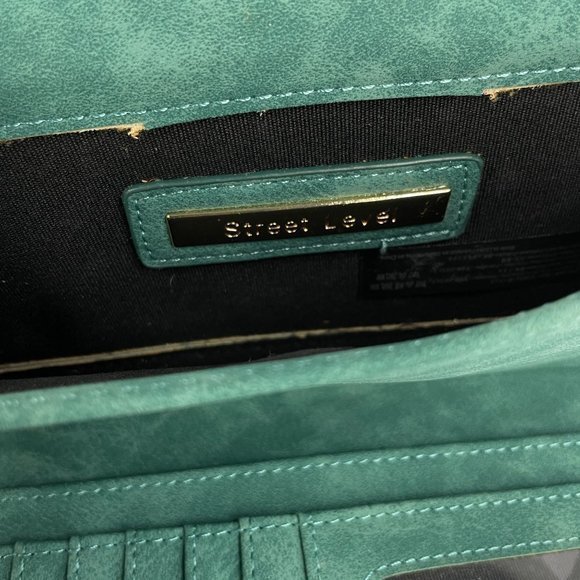 Street Level Green Faux Leather Purse Clutch Removable Gold Chain Tassels - Picture 7 of 7